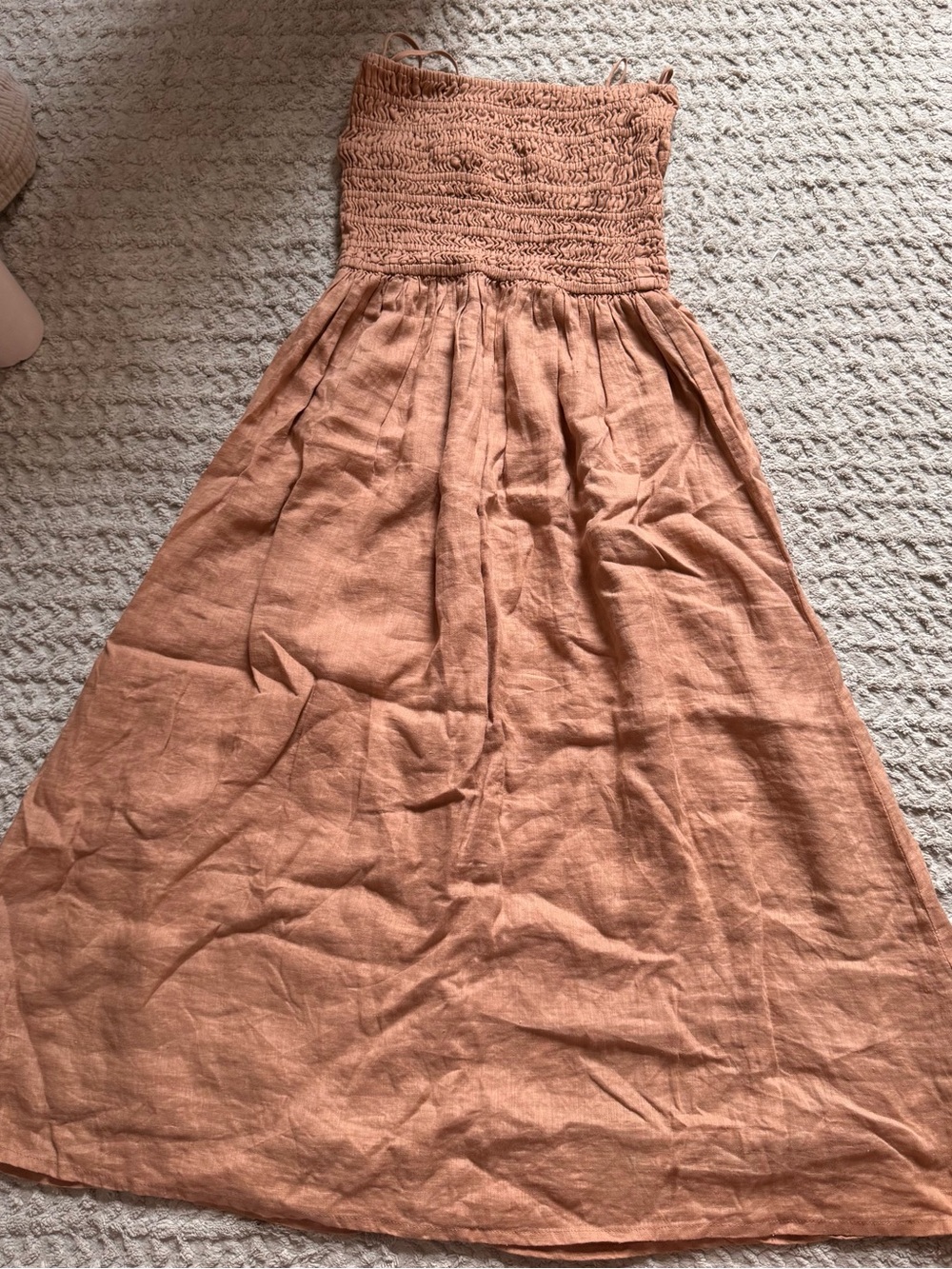 Faithfull the Brand Strapless Smocked Midi Dress in Rust - Picture 3 of 3